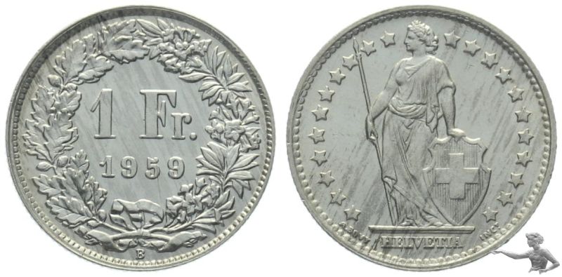 1 Franken 1959 B | superschöner Zustand